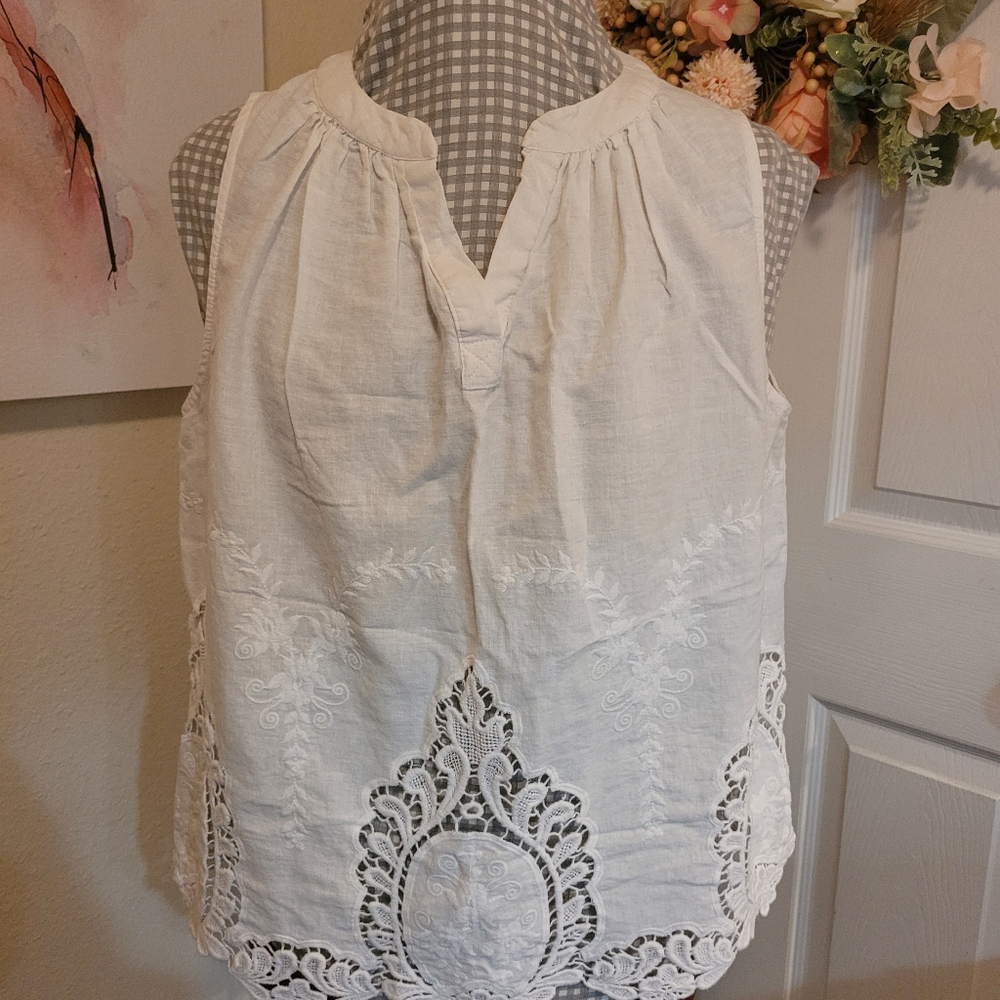CYNTHIA ROWLEY Modern Lace Linen Top 1X